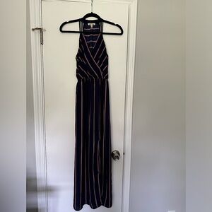 Navy blue striped maxi dress